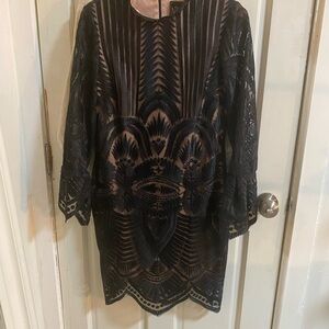 Night Way Collections Black and Nude Long Sleeve Dress